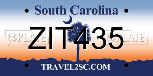 ZIT435 South Carolina License Plate