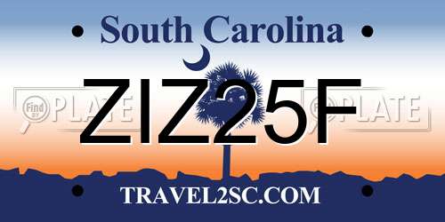 ZIZ25F South Carolina License Plate