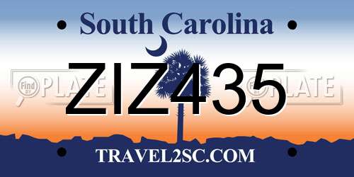 ZIZ435 South Carolina License Plate