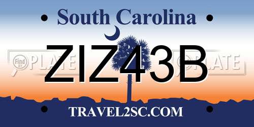 ZIZ43B South Carolina License Plate