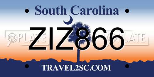 ZIZ866 South Carolina License Plate