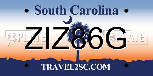 ZIZ86G South Carolina License Plate