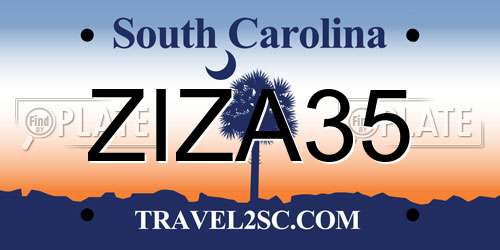 ZIZA35 South Carolina License Plate