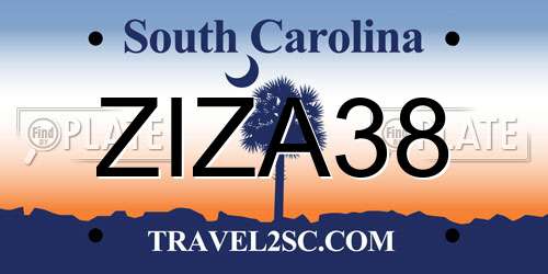 ZIZA38 South Carolina License Plate