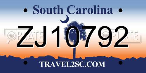 ZJ10792 South Carolina License Plate