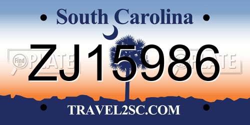 ZJ15986 South Carolina License Plate