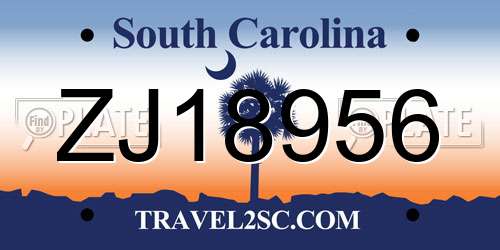 ZJ18956 South Carolina License Plate