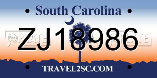 ZJ18986 South Carolina License Plate
