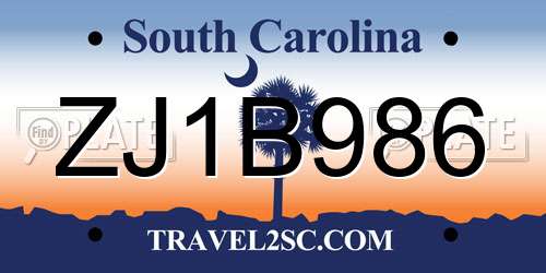 ZJ1B986 South Carolina License Plate