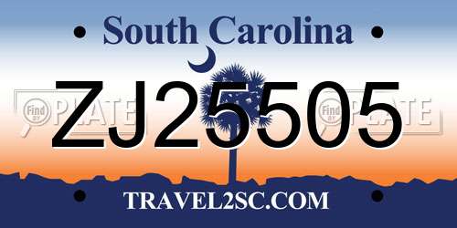 ZJ25505 South Carolina License Plate