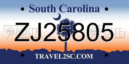 ZJ25805 South Carolina License Plate