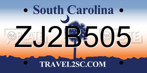 ZJ2B505 South Carolina License Plate