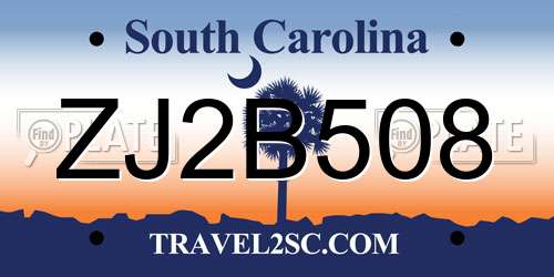 ZJ2B508 South Carolina License Plate