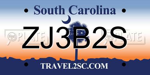 ZJ3B2S South Carolina License Plate