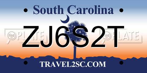 ZJ6S2T South Carolina License Plate