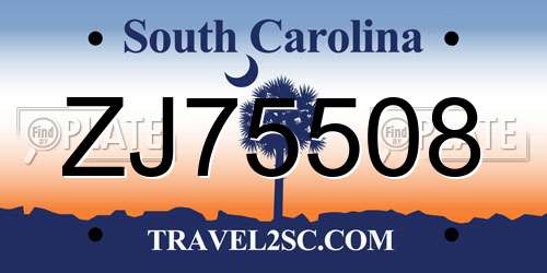 ZJ75508 South Carolina License Plate