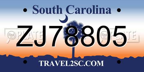 ZJ78805 South Carolina License Plate