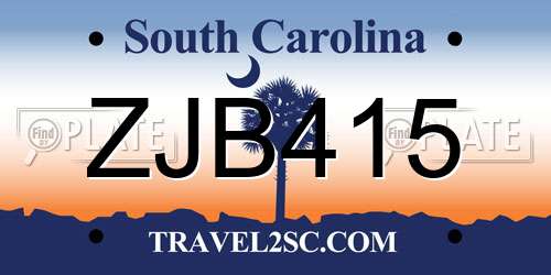 ZJB415 South Carolina License Plate