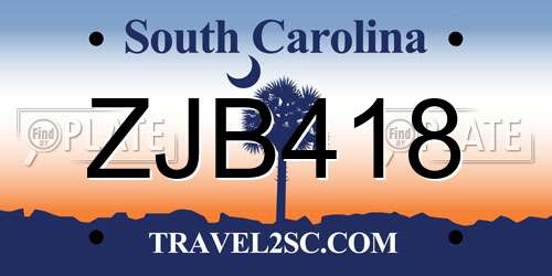 ZJB418 South Carolina License Plate