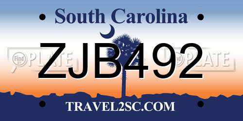 ZJB492 South Carolina License Plate