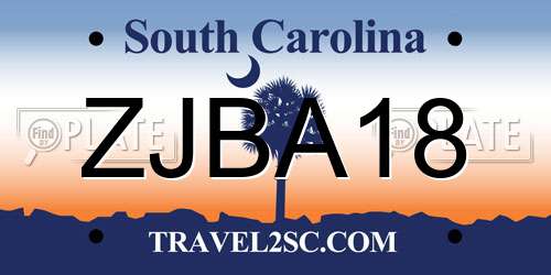 ZJBA18 South Carolina License Plate