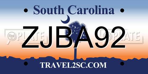 ZJBA92 South Carolina License Plate