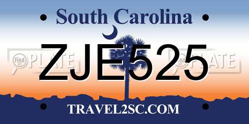 ZJE525 South Carolina License Plate