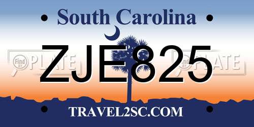 ZJE825 South Carolina License Plate