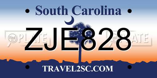 ZJE828 South Carolina License Plate