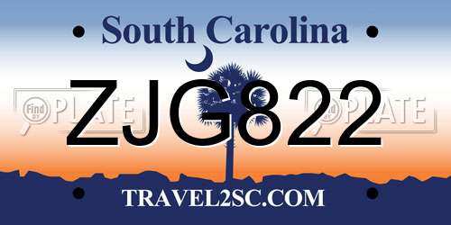 ZJG822 South Carolina License Plate