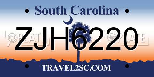 ZJH6220 South Carolina License Plate
