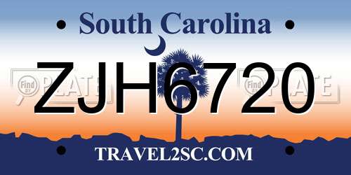 ZJH6720 South Carolina License Plate