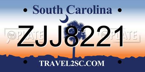 ZJJ8221 South Carolina License Plate