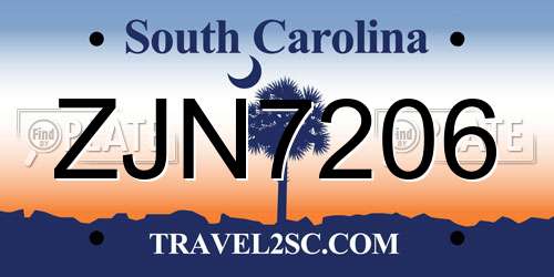 ZJN7206 South Carolina License Plate