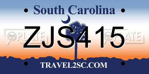 ZJS415 South Carolina License Plate