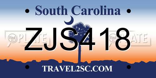 ZJS418 South Carolina License Plate