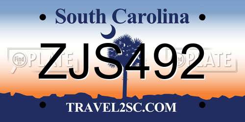 ZJS492 South Carolina License Plate