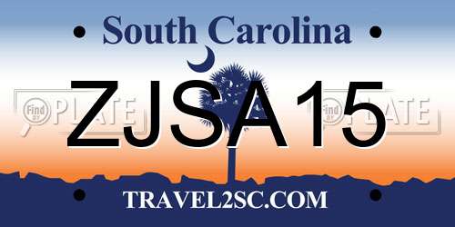 ZJSA15 South Carolina License Plate