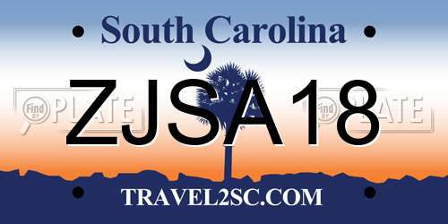 ZJSA18 South Carolina License Plate