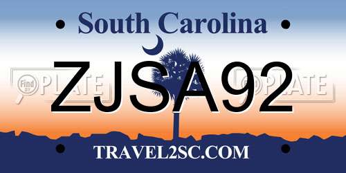 ZJSA92 South Carolina License Plate