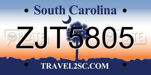 ZJT5805 South Carolina License Plate