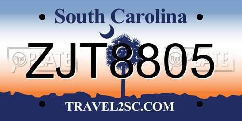 ZJT8805 South Carolina License Plate