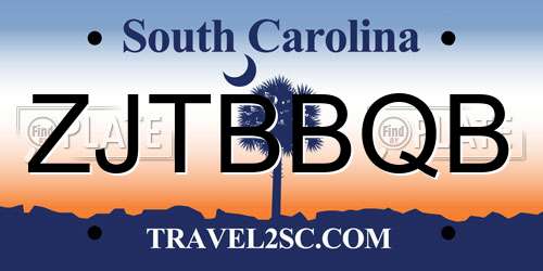 ZJTBBQB South Carolina License Plate