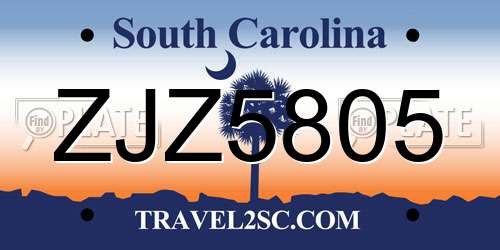 ZJZ5805 South Carolina License Plate