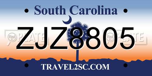 ZJZ8805 South Carolina License Plate