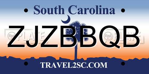 ZJZBBQB South Carolina License Plate