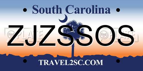 ZJZSSOS South Carolina License Plate