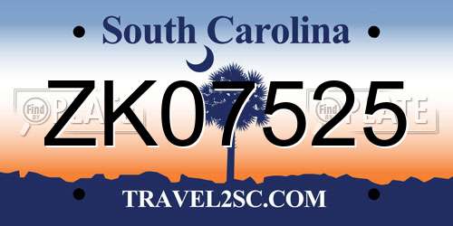 ZK07525 South Carolina License Plate