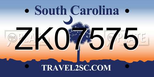 ZK07575 South Carolina License Plate