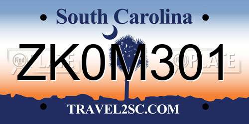 ZK0M301 South Carolina License Plate